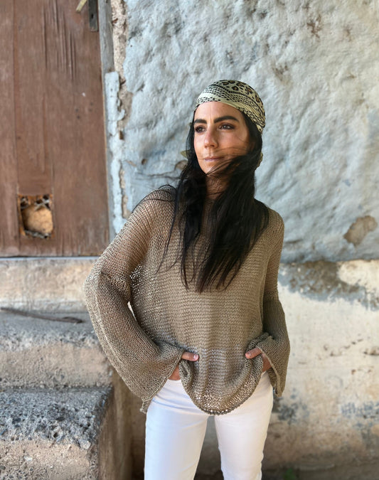 Chaleco Bugambilia Verde Musgo - TEJIDO A MANO 100% LINO