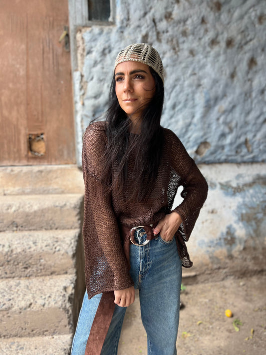 Chaleco Bugambilia Café - TEJIDO A MANO 100% LINO