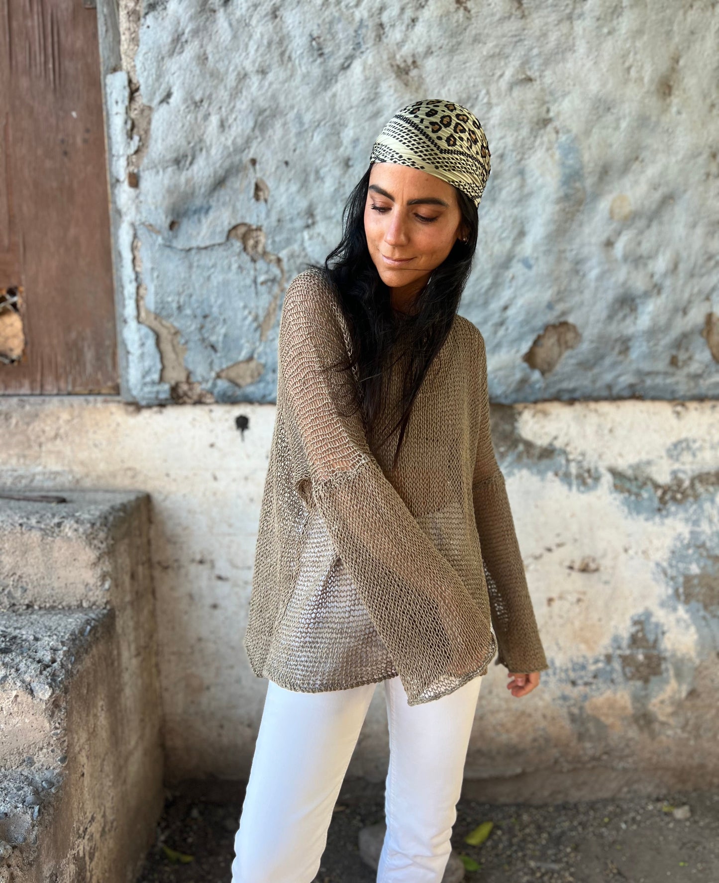 Chaleco Bugambilia Verde Musgo -  TEJIDO A MANO 100% LINO