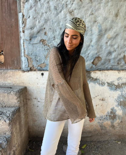 Chaleco Bugambilia Verde Musgo -  TEJIDO A MANO 100% LINO