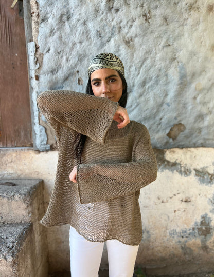 Chaleco Bugambilia Verde Musgo -  TEJIDO A MANO 100% LINO