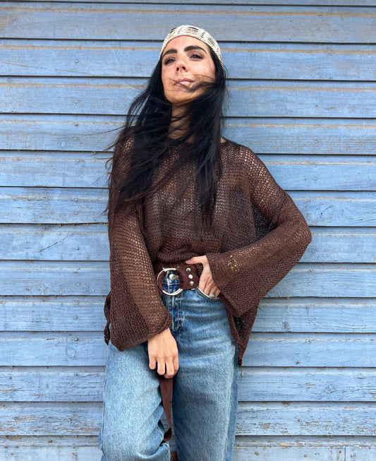 Chaleco Bugambilia Café - TEJIDO A MANO 100% LINO