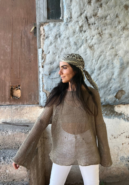 Chaleco Bugambilia Verde Musgo -  TEJIDO A MANO 100% LINO