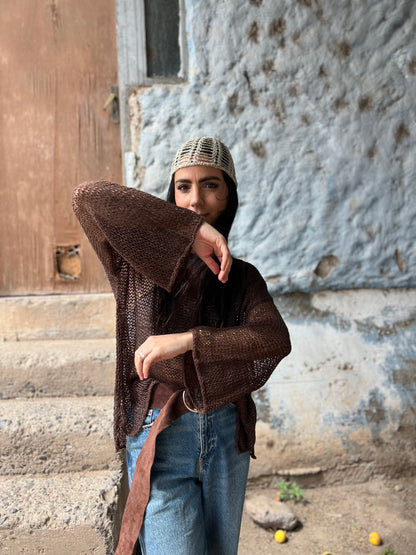 Chaleco Bugambilia Café - TEJIDO A MANO 100% LINO