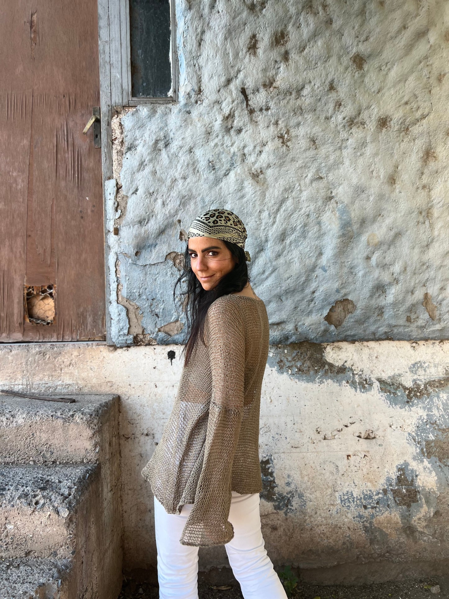 Chaleco Bugambilia Verde Musgo -  TEJIDO A MANO 100% LINO