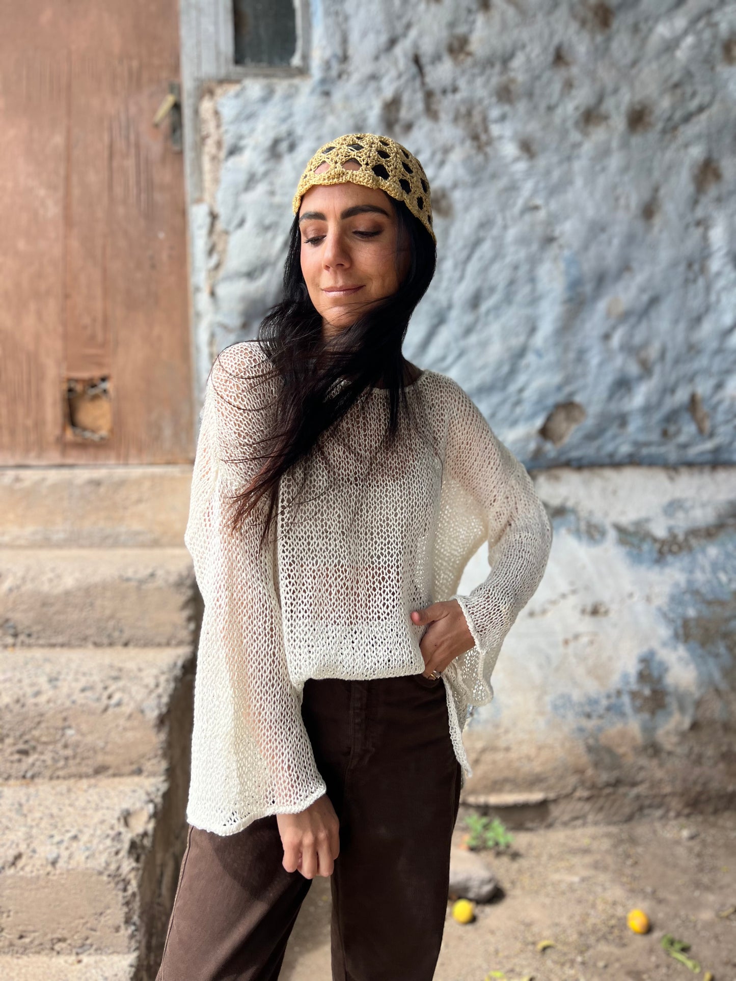 Chaleco Bugambilia Crudo - TEJIDO A MANO 100% LINO