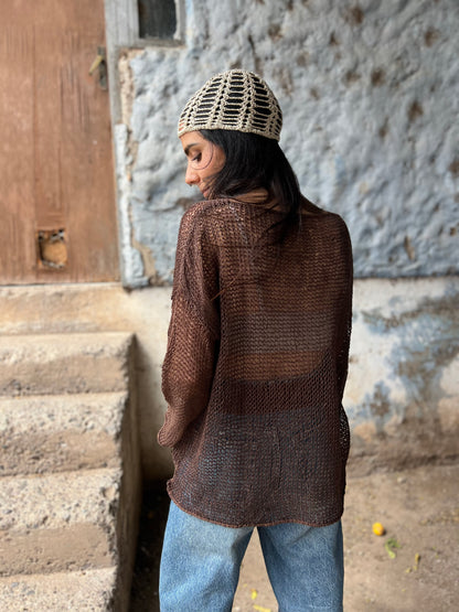 Chaleco Bugambilia Café - TEJIDO A MANO 100% LINO